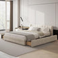 DEINPPA Queen Size Bed Frame with 4 Storage Drawers and Cloud Soft Headboard, Chenille Upholstered Grounded Wood Base Bed Frame, No Box Spring Needed-Beige