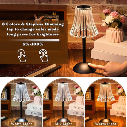 Liliful 2 Pcs Cordless Table Lamp Rechargeable Touch LED Small Gold Portable Battery Operated USB-c Desk Lamp 3 Color Dimmable for Bedroom Living Room Dining (Black,Rose Style)