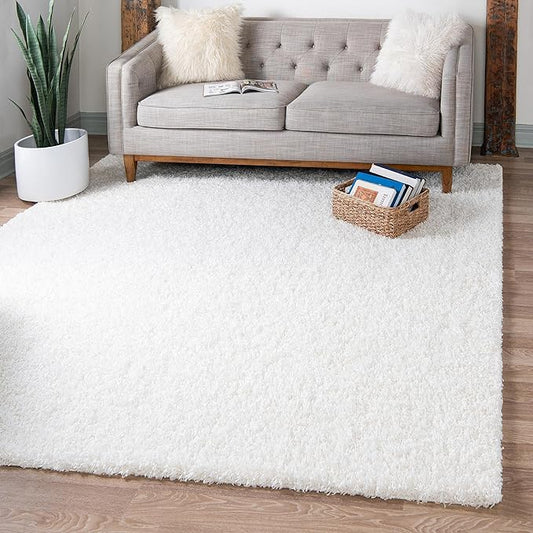 Unique Loom Solid Shag Collection Area Rug (3' 3" Square, Snow White)