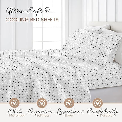 Linen Market Double-Brushed Patterned Microfiber Twin Sheet Set 3 Piece – Oeko-TEX Certified Ultra Soft & Wrinkle-Free - 16" Deep Pocket Sheets - Easy Care Twin Size - Dots Navy
