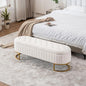 Velvet Storage Bench for Bedroom, Modern Tufted End of Bed Bench for King Size Bed, Upholstered Long Ottoman Bench with Gold Legs for Living Room/Entryway (Ivory White, 55" Wide)