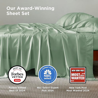 Bedsure Full Size Bed Sheets, Cooling Sheets, Rayon Derived from Bamboo, Breathable & Soft, Deep Pocket Up to 16 Inches, Hotel Luxury Silky Bedding for Hot Sleepers, Sage Green