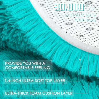 OLANLY 2x4 Machine Washable Runner Rugs for Hallway, Soft Fluffy Shaggy Bedside Rugs for Bedroom, Living Room, Indoor Floor Carpet for Kids Girls Boys, Nursery Rooms, Home Decor Aesthetic, Teal Blue
