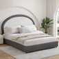 Full Size Bed Frame, Boucle Upholstered Platform Bed Frame with Headboard, Grey Bed Frame, Soft Rounded Corners, No Box Spring Required, Easy Assembly