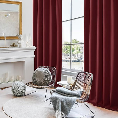 Deconovo Blackout Curtains, Thermal Insulated, W42 x L72 2 Panels, Back Tab, Machine Washable, Room-Darkening Drapes for Bedroom/Living Room Burgundy Red