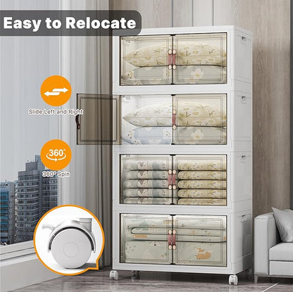 Extra Large Stackable Storage Bins with Lids & Wheels & Door, 1280QT-160QT/40GAL*8Pack Foldable Collapsible Closet Organizers, Plastic containers drawers for bedroom Dorm