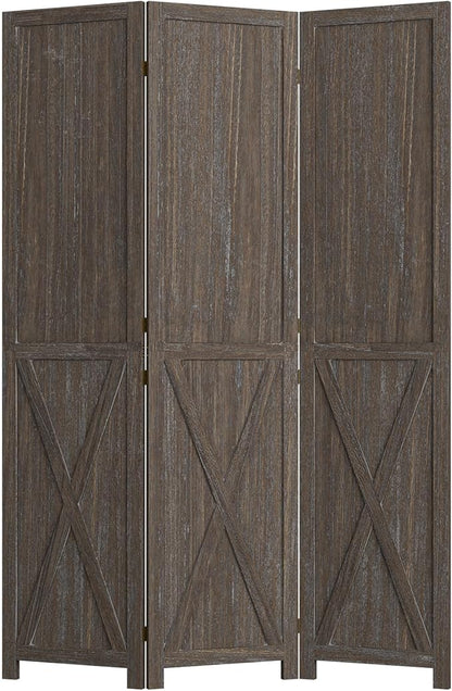 Cozy Castle Wood Room Divider, 3 Panels Folding Privacy Screen, 66.9'' Wall Divider, Barnwood Room Separator, Freestanding Partition, Temporary Wall for Decorative, Rustic Brown
