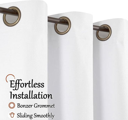 Short Blackout Curtains 54 Inch Length 2 Panels, Thermal Insulated Total Light Blocking Linen Window Curtains for Bedroom Basement Farmhouse Privacy Noise Reducing, Grommet, White, Each 52" Wide