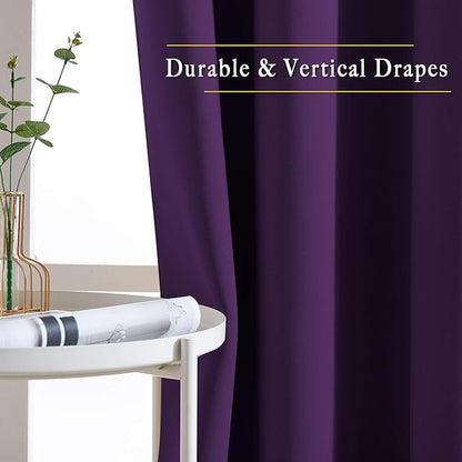 NICETOWN Blackout Living Room Curtains Extra Wide, Triple Weave Grommet Top Thermal Insulated Window Treatment Light Blocking Panels for Patio/Porch (Royal Purple, W80 x L84, Set of 2)