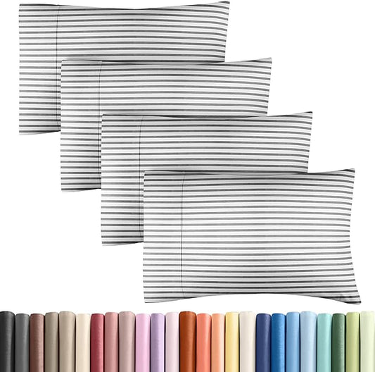 Queen Pillow Cases Set of 4 - Ultra Soft Hotel Quality Pillowcase Covers - Comfy, Cozy & Wrinkle Free - Shrinkage and Fade Resistant - Machine Washable Pillow Protectors - 4 Piece Set - Grey Stripes 2