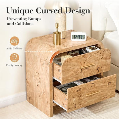 Night Stand Set of 2 [Unique Curved Profile] [FSC-Certified Wooden Board] 2-Drawer Nightstand 24" H Metal Handle Modern Sturdy Bedside Table Side Table End Table