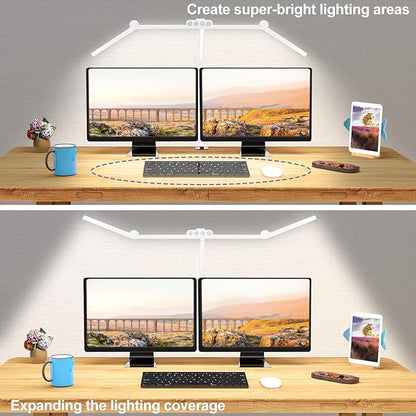 Micomlan Led Desk Lamp for Home Office, White Architect Desk Lamp with Clamp for Crafting, 24W Bright Rotatable Led Table Light Stepless Dimming Tempering Wide Computer Light with Atmosphere Lighting