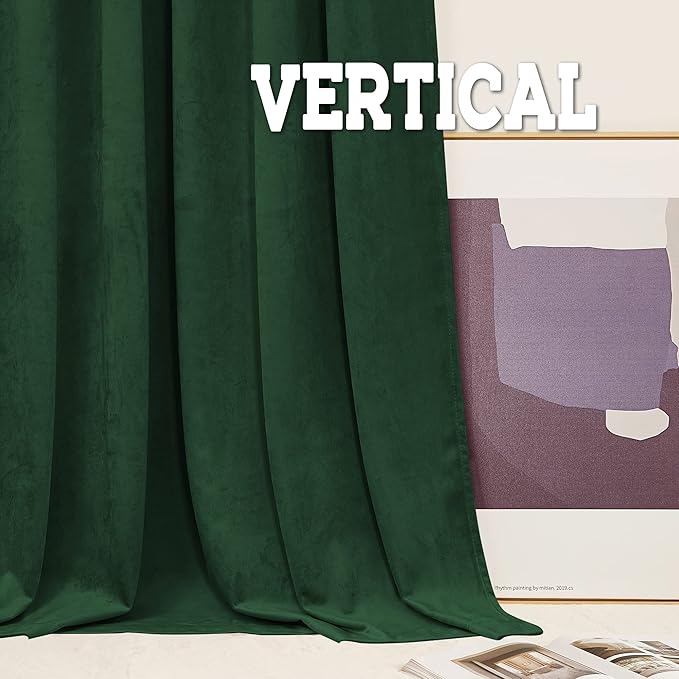 RYB HOME Velvet Room Divider Curtains for Space Separation, Noise Reduce Barrier for Nursery, Large Window Curtains for Sliding Glass Door, Hunter Green, W 62 x L 84, 2 Panels Set