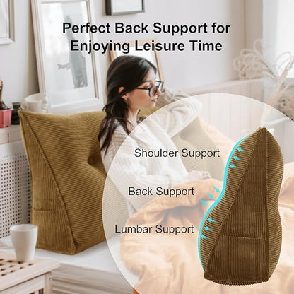 WOWMAX 100% Cotton Corduroy Headboard Pillow – Full Size Back Support Reading Wedge for Bed & Daybed, Plush Handmade Bolster Cushion with Removable Cover, Cozy Bed Rest Pillow, Taupe