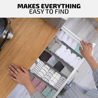 Bambüsi 4 Pack Drawer Dividers - 2.6" High, 16-22" Adjustable Bamboo Drawer Organizers for Clothes, Expandable Dresser Separators in Bedroom/Bathroom/Kitchen/Office Organization and Storage (Grey)
