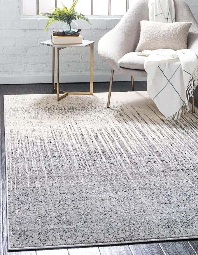 Unique Loom Del Mar Collection Area Rug - Jennifer (8' x 10' Rectangle, Gray/ Black)