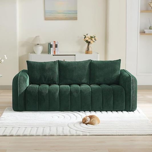 83'' Boneless Corduroy Sofa, Oversized 3 Seater Deep Seat Couch with Rounded Armrest, Modern Upholstered Cloud Sofa for Living Room, No Assembly, Grey