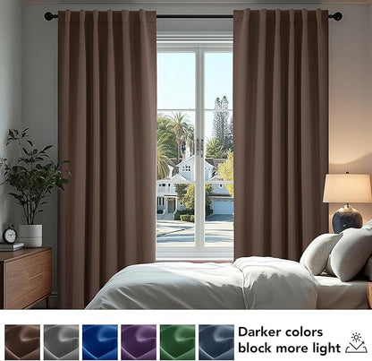 Deconovo Blackout Curtains, Thermal Insulated, W70 x L84 2 Panels, Back Tab, Machine Washable, Room-Darkening Drapes for Bedroom/Living Room Brown