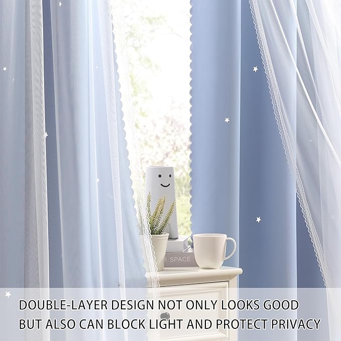 XiDi Blue Curtains for Bedroom, Girls Room Blackout Curtains, Kids Room Darkening Curtains, Light Blue Decor, 1 Panel Light Blue/34/84/1