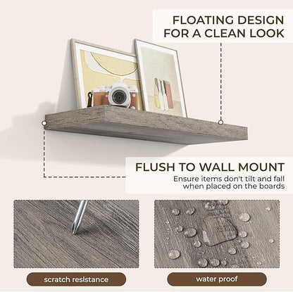 RICHFOCUS 31.5Inch Floating Shelves for Wall 2 Pack Shelves for Bedroom|Kitchen|Bathroom Wall Mounted Rustic Wood Floating Shelf with Invisible Brackets for Books|Storage|Decor, Grey