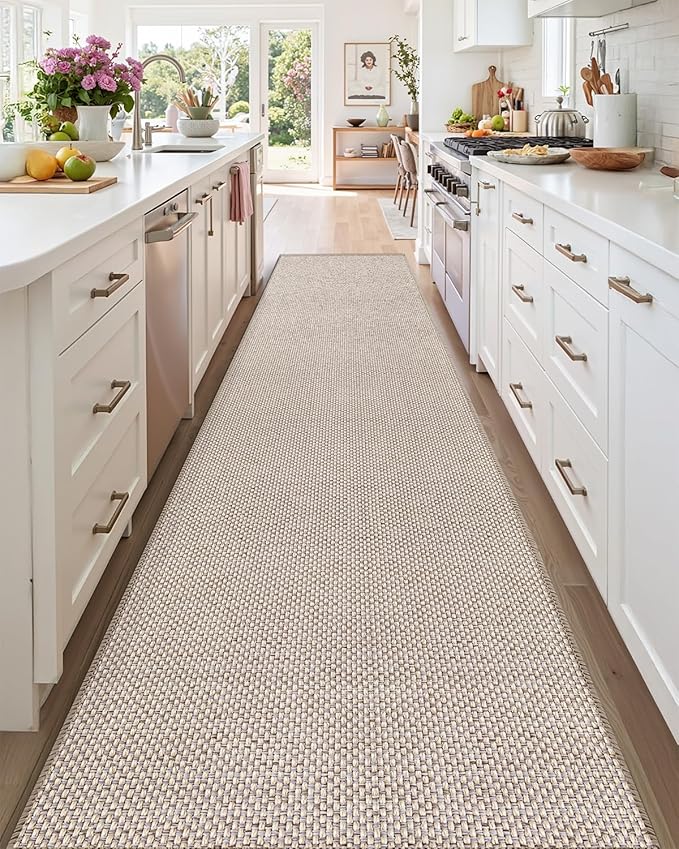 Color&Geometry Door Mat 3'x8' Runner Rug with Rubber Backing, Non Slip Washable Hallway Rug, Carpet Runners for Hallway Living Room Bedroom, Beige (Rolled-up NO Creases)