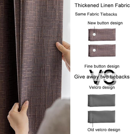 Jacquard Linen Curtains 63 inch Length 2 Panels Thick Faux Linen Blended Window Drapes Burlap Textured Curtains with Grommet for Living Room Bedroom Farmhouse (42x63 Fashion Purple) Natural