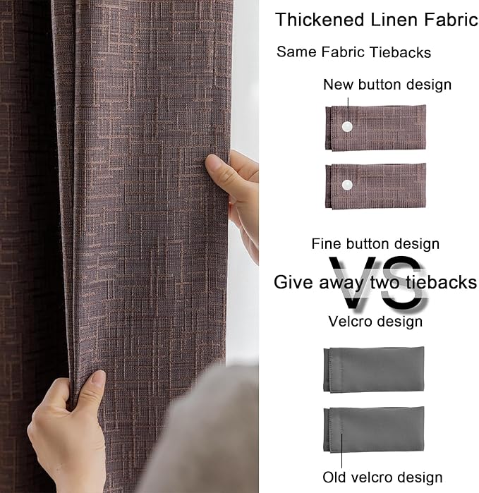 Jacquard Linen Curtains 72 inch Length 2 Panels Thick Faux Linen Blended Window Drapes Burlap Textured Curtains with Grommet for Living Room Bedroom Farmhouse (52x72 Fashion Purple) Natural