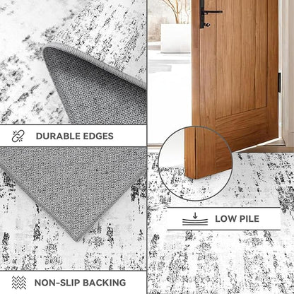 5x7 Area Rug Living Room Rugs - Machine Washable Neutral Abstract Rugs for Dinning Room Indoor Floor Non Silp Rug Carpet for Bedroom Home Office Decor - Black White
