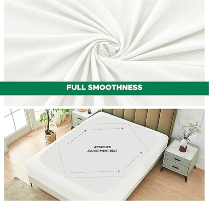 Biscaynebay Decorative Box Spring Cover Full & Full XL Size, Ivory Luxurious Jersey Knitting Stretchy Wrap Around 4 Sides Bed Skirt for Home/Hotels, Easy Fit Wrinkle Free Machine Washable