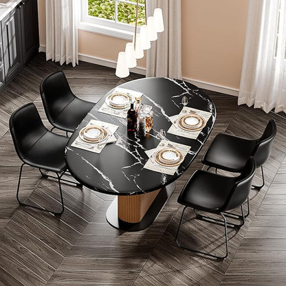 Dining Chairs Set of 6, 18 Inch Kitchen Chairs with Back, Faux Leather Armless Dining Room Chairs with Metal Legs for Home, Bistro Coffee Shops (Black)