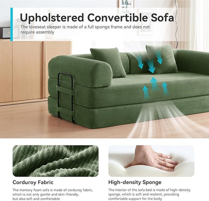 Convertible Floor Sofa Bed with Fixed-Shape Frame, King Size Floor Sleeper 5-in-1 DIY Combination Modular Sofa, Modular Chenille Folding Mattress Couch for Living Room Bedroom Playroom (Green)