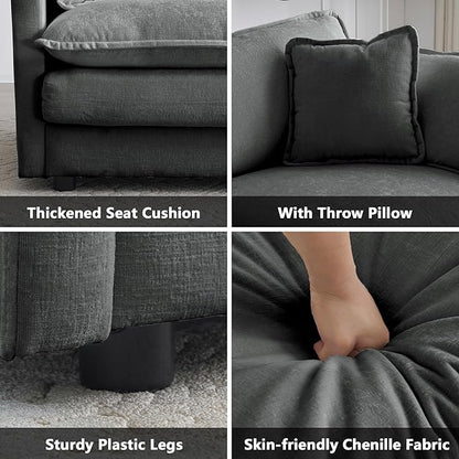 mikibama 41.4" W Single Seat Sofa, Chenille Comfy Deep Upholstered Couch Armchair with Toss Pillow for Living Room Bedroom Office Apartment, Grey
