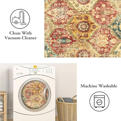 Lahome Moroccan Trellis Washable Small Area Rug, 3x5 Area Rug for Bedroom Living Room, Non-Slip Oriental Accent Throw Carpet for Kitchen Office Entryway Bathroom Office, Red/Orange