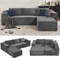 106" Modular Sectional Sofa with L-Shape Chaise, Right/Left Facing Deep Seat Cloud Couch, No Assembly Required, Upholstered Couch for Living Room Bedroom (Plush Corduroy Fabric, Grey)