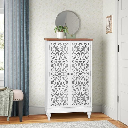 PHI VILLA Tall Accent Cabinet with Doors - Farmhouse Storage Cabinet for Living Room White