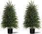 3FT Artificial Cedar Trees Set of 2, Realistic Faux Evergreen Topiary Bushes Plants, Outdoor Potted Fake Cypress Shrubs for Front Porch Garden Home Living Room Decor