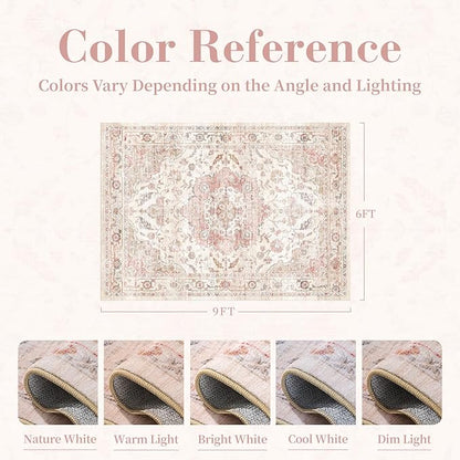 PADOOR 6X9 Area Rug,Rugs for Living Room,Soft Pink Rugs for Bedroom,Machine Washable Rug Non Slip Carpet for Dining Room Living Room Bedside Office