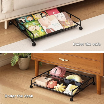 Under Bed Shoe Storage Organizer, Metal Mesh Under Bed Storage Containers with Wheels, Shoe Organizer Drawer Space Saving for Bedroom, 1 Pack