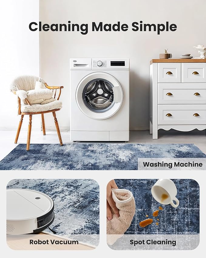AMADA HOMEFURNISHING 5x7 Area Rugs for Living Room, Modern Abstract Washable Rug Neutral Soft with Non-Slip Backing & Low Pile Kids Rug for Resistant, Bedroom, Nursery Home Office, Dark Blue