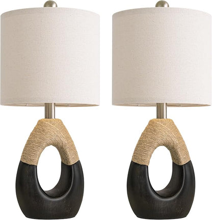 OYEARS 19" Table Lamps Set of 2, Bedside Lamps for Bedroom, Boho Lamps for Living Room, Rustic Lamps for Office, Vintage Design Nightstand Lighting (Bulb Not Included, Black)