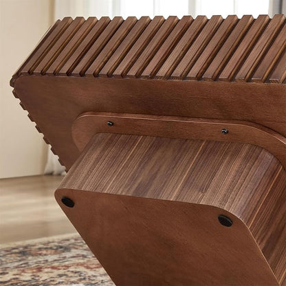 LKTART Square Coffee Table for Living Room, Accent Fluted Coffee Table with Storage, Modern Solid Wood Veneered Large Center Tea Table for Small Space Apartment (31.5''D×14''H-Walnut)