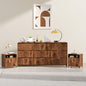 3 Pcs Bedroom Furniture Set, 9 Drawer Fluted Dresser and Nightstand Set of 2 with Charging Station, Modern Bed Side Table Chest of Drawers Storage Cabinet Set for Bedroom, Living Room, Walnut