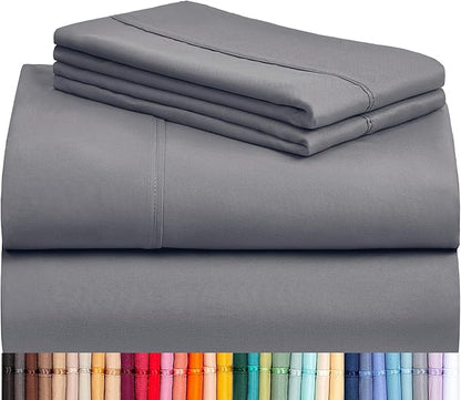 LuxClub 4 PC Queen Sheet Set, Deep Pockets Wrinkle Free Cooling Bed Sheets Hotel Bedding for Women, Men, Includes 1 Fitted Sheet, 1 Flat Sheet and 2 Pillowcases-Soft Light Grey