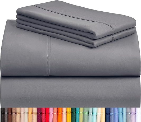 LuxClub 3 PC Twin Sheet Set, Deep Pockets Wrinkle Free Cooling Bed Sheets Hotel Bedding for Women, Men, Kids & Teens, Includes 1 Fitted Sheet, 1 Flat Sheet and 1 Pillowcase-Silky Soft Light Grey