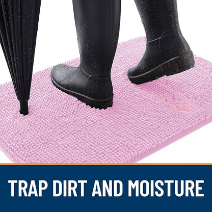 OLANLY Dog Door Mat for Muddy Paws 70x46, Absorbs Moisture and Dirt, Absorbent Non-Slip Washable Doormat, Quick Dry Chenille Mud Mat for Dogs, Entry Indoor Entryway Carpet for Inside Floor, Pink