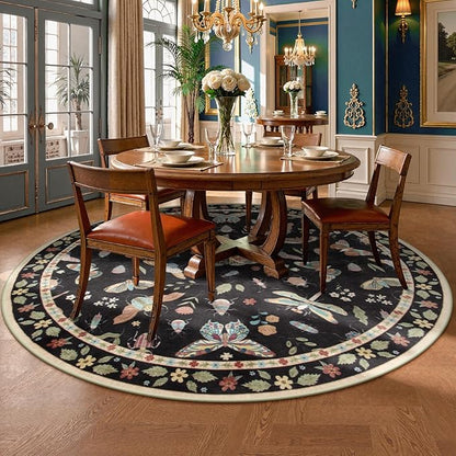 Lahome Insect Washable Round Area Rug, Soft Round Rugs 6ft Ultra-Thin Non-Slip, Boho Large Circle Carpet for Bedroom Living Room Kitchen Nursery, Black