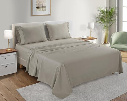 300 Thread Count 100% Organic Cotton Twin Sheets Set for Twin Mattress, 15" Deep Pocket Sheets, No Pilling & Shrinkage, Machine Washable Fade Resistant Luxury Hotel Bedding – Silver