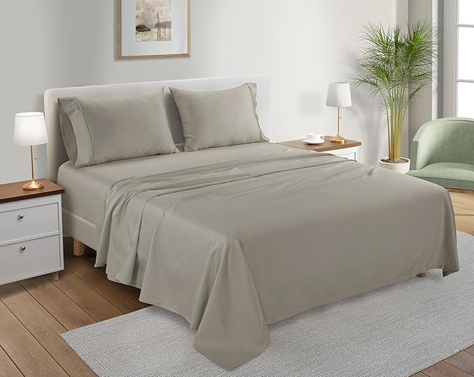 100% Cotton Sheets King Size Sheets Set, 15" Deep Pocket King Sheet Set, Soft Sateen Weave Luxury Hotel Sheets, Naturally Cool Long Staple Organic Cotton, No Pilling & Shrink - Silver