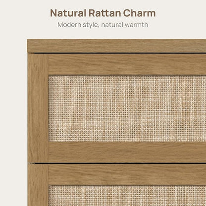 SICOTAS Dresser for Bedroom - 75" Wide 9 Drawer Dresser Rattan Dressers & Chests of Drawers Boho Drawers for Bedroom Bedside Table Clothes Long Closet Storage for Closet Hallway Entryway