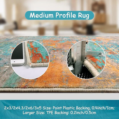 Lahome Modern Abstract Runner Rug - 2x7 Washable Hallway Rug Colorful Kitchen Carpet with Rubber Backing, Contemporary Soft Non Slip Indoor Floor Accent Mat for Bedroom Laundry Room Bathroom RV